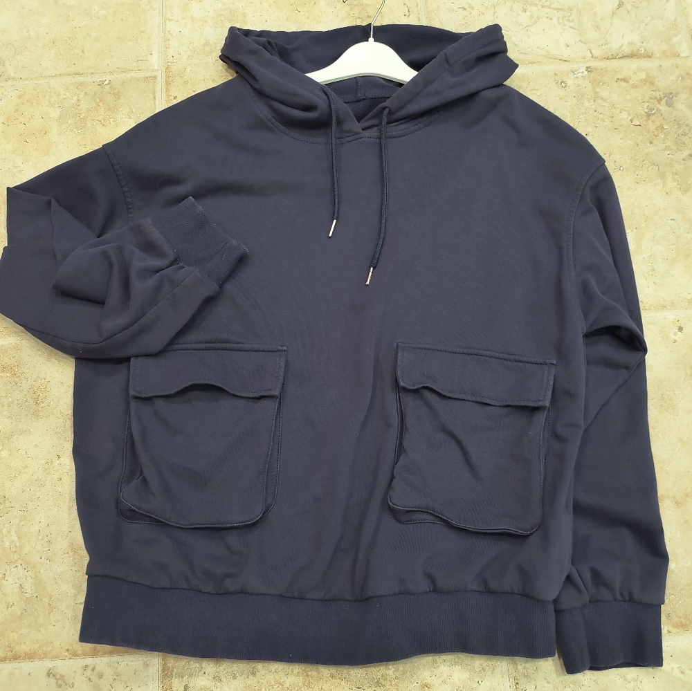 HALARA Navy Blue Hoodie Sweatshirt with Front Flap Pockets